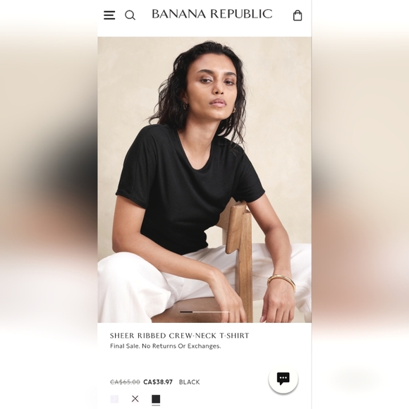 NWT Banana Republic sheer ribbed crew neck tee shirt, Supima cotton, Black M - Picture 1 of 11